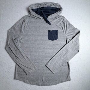 Hollister Men's Long Sleeve Gray/Blue Hooded Shirt Casual Semi Formal